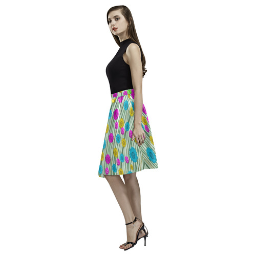 Wood and flower trees with smiles of gold Melete Pleated Midi Skirt (Model D15)