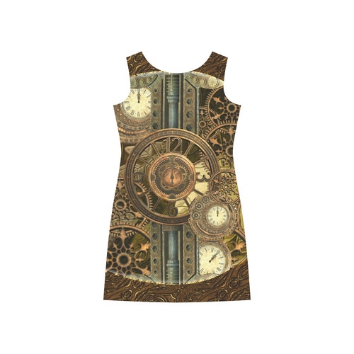 Steampunk clocks and gears Rhea Loose Round Neck Dress(Model D22)