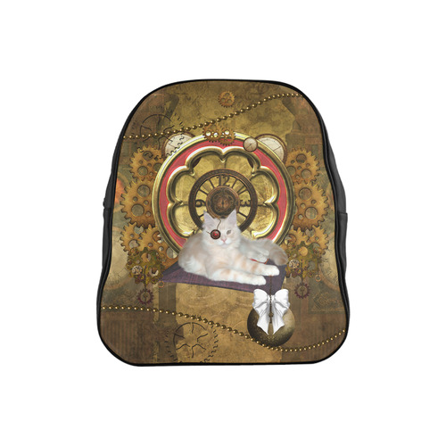 Steampunk, awseome cat clacks and gears School Backpack (Model 1601)(Small)