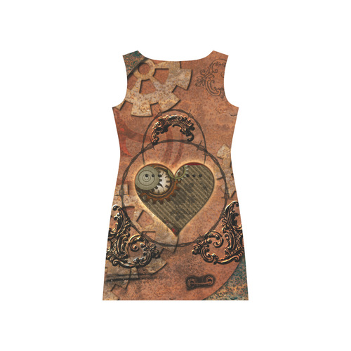 Steampunk wonderful heart, clocks and gears Rhea Loose Round Neck Dress(Model D22)