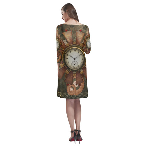 Steampunk, wonderful clocks in noble design Rhea Loose Round Neck Dress(Model D22)