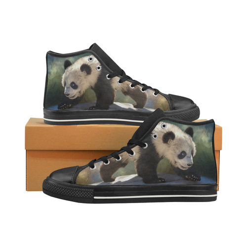 A cute painted panda bear baby High Top Canvas Shoes for Kid (Model 017)