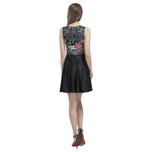 Sugar Skull Red Rose Thea Sleeveless Skater Dress(Model D19)