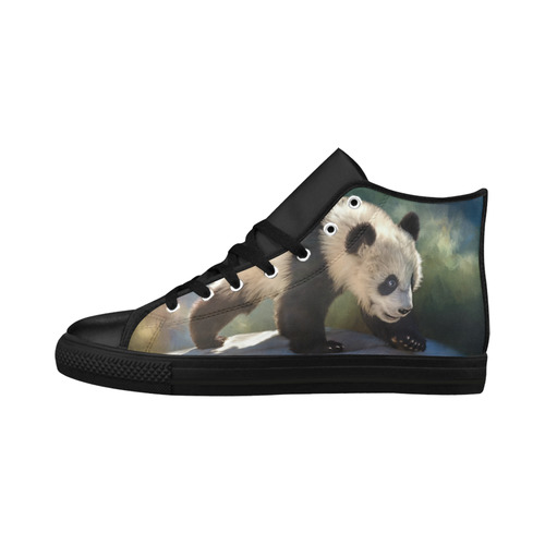 A cute painted panda bear baby Aquila High Top Microfiber Leather Women's Shoes/Large Size (Model 032)