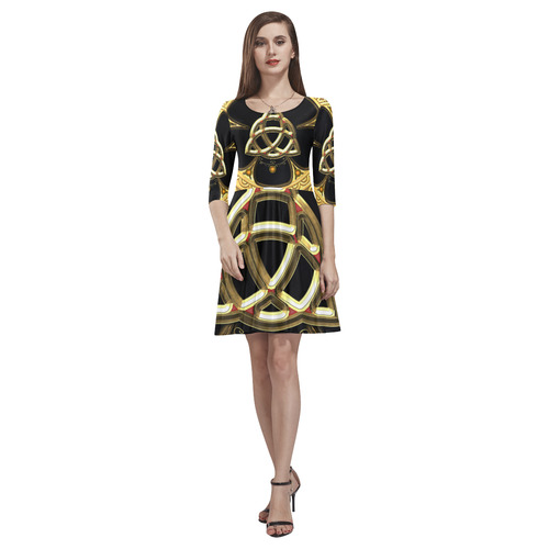 The celtic knote, golden design Tethys Half-Sleeve Skater Dress(Model D20)