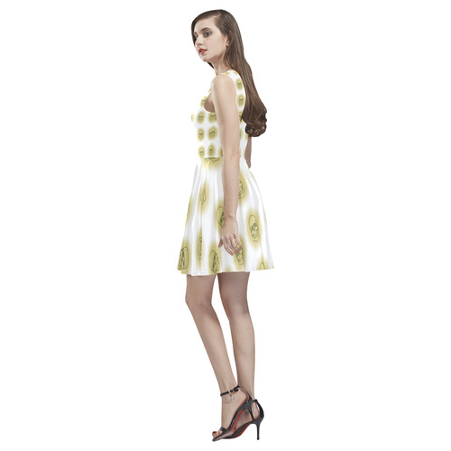 Bright Sugarskulls, beige by JamColors Thea Sleeveless Skater Dress(Model D19)