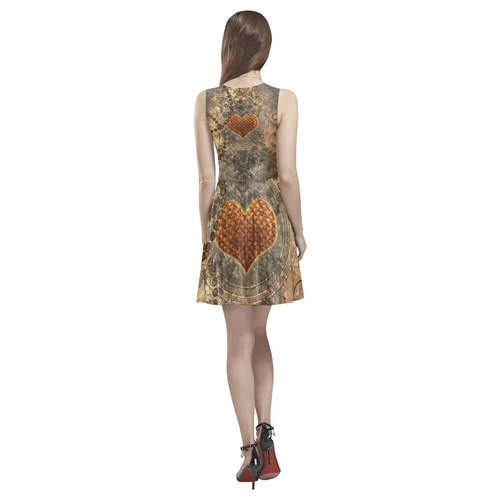 Steampuink, rusty heart with clocks and gears Thea Sleeveless Skater Dress(Model D19)