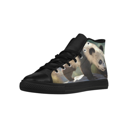 A cute painted panda bear baby Aquila High Top Microfiber Leather Women's Shoes/Large Size (Model 032)
