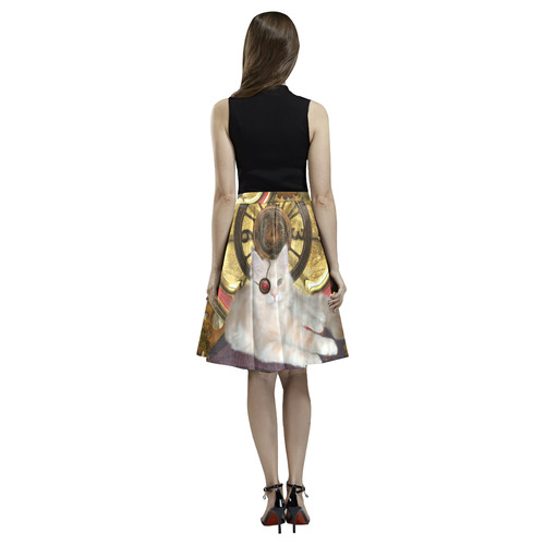 Steampunk, awseome cat clacks and gears Melete Pleated Midi Skirt (Model D15)