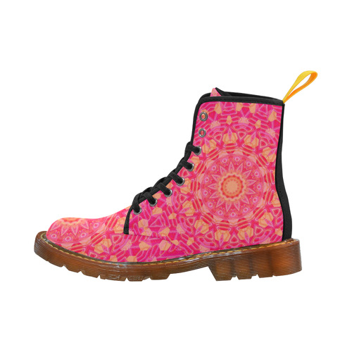 Pink Orange and Rose Abstract Flower Martin Boots For Women Model 1203H