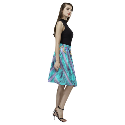Lace and fantasy rainbow florals landscape Melete Pleated Midi Skirt (Model D15)