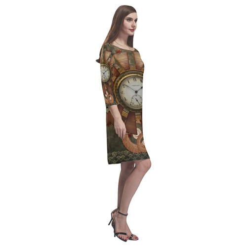 Steampunk, wonderful clocks in noble design Rhea Loose Round Neck Dress(Model D22)