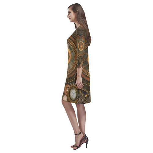 Steampunk, wonderful vintage clocks and gears Rhea Loose Round Neck Dress(Model D22)