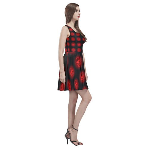 Bright Sugarskulls, red by JamColors Thea Sleeveless Skater Dress(Model D19)