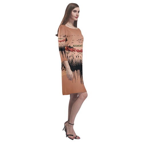 Summer design with flamingo Rhea Loose Round Neck Dress(Model D22)