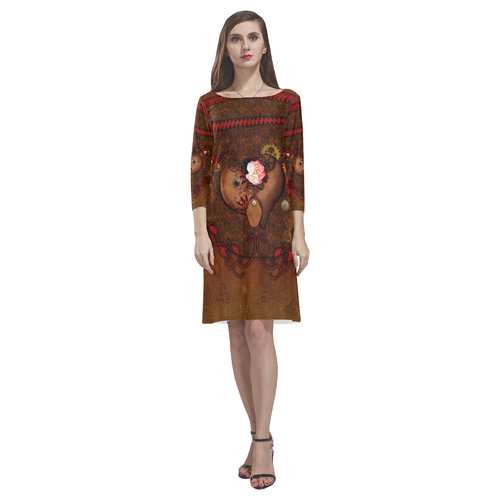 Steampunk heart with roses, valentines Rhea Loose Round Neck Dress(Model D22)