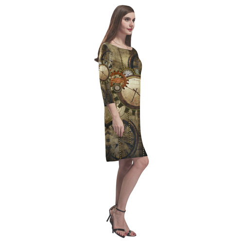 Steampunk, wonderful noble desig, clocks and gears Rhea Loose Round Neck Dress(Model D22)