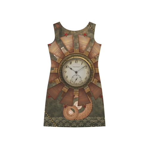 Steampunk, wonderful clocks in noble design Rhea Loose Round Neck Dress(Model D22)