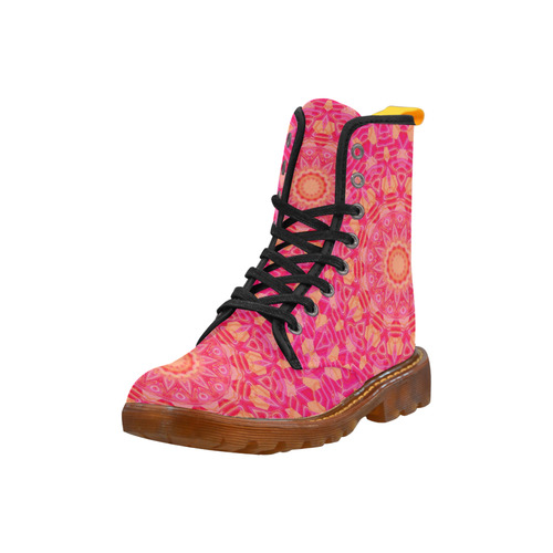 Pink Orange and Rose Abstract Flower Martin Boots For Women Model 1203H