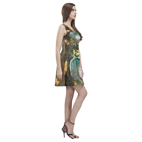 Steampunk, elegant design with heart Thea Sleeveless Skater Dress(Model D19)