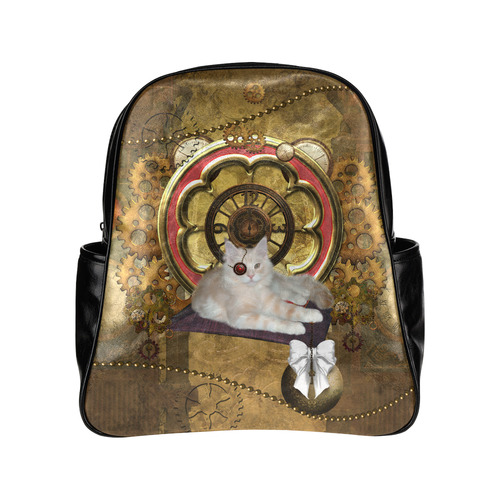 Steampunk, awseome cat clacks and gears Multi-Pockets Backpack (Model 1636)