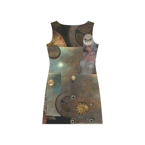 Steampunk, rusty metal and clocks and gears Rhea Loose Round Neck Dress(Model D22)