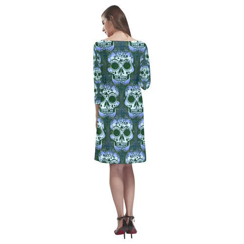 new skull allover pattern 05D by JamColors Rhea Loose Round Neck Dress(Model D22)