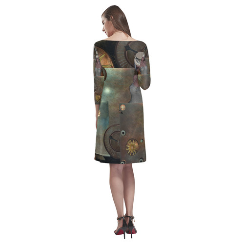 Steampunk, rusty metal and clocks and gears Rhea Loose Round Neck Dress(Model D22)