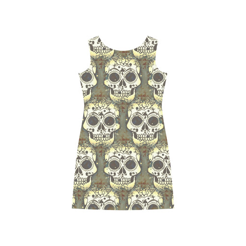 new skull allover pattern 05F by JamColors Rhea Loose Round Neck Dress(Model D22)