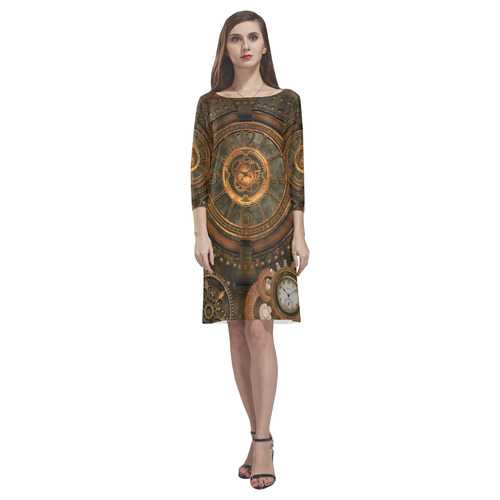 Steampunk, wonderful vintage clocks and gears Rhea Loose Round Neck Dress(Model D22)