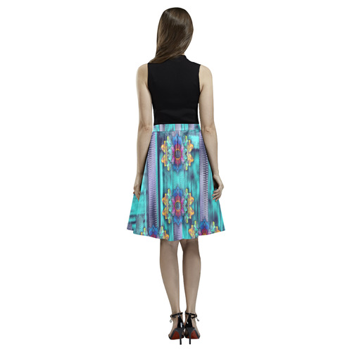 Lace and fantasy rainbow florals landscape Melete Pleated Midi Skirt (Model D15)