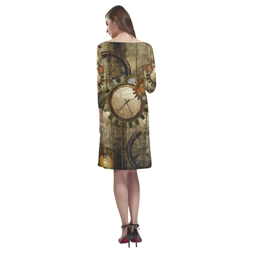 Steampunk, wonderful noble desig, clocks and gears Rhea Loose Round Neck Dress(Model D22)