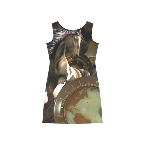 Steampunk, awesome horse with clocks and gears Rhea Loose Round Neck Dress(Model D22)