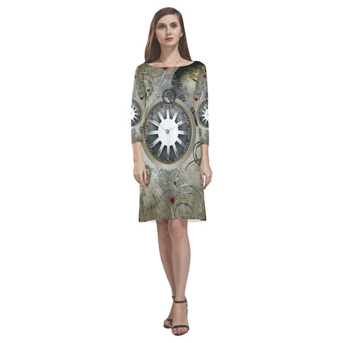 Steampunk, noble design, clocks and gears Rhea Loose Round Neck Dress(Model D22)