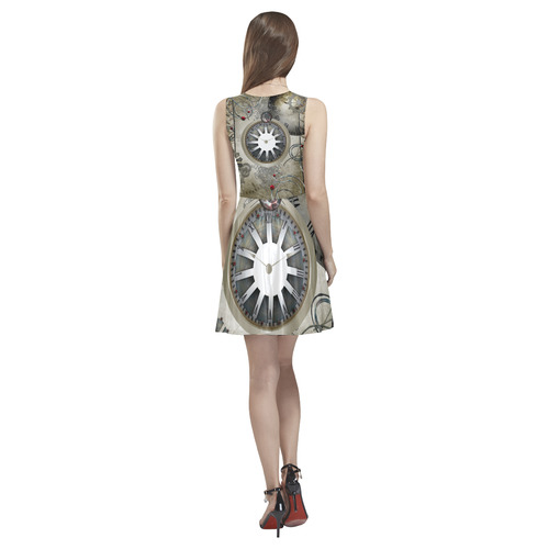 Steampunk, noble design, clocks and gears Thea Sleeveless Skater Dress(Model D19)