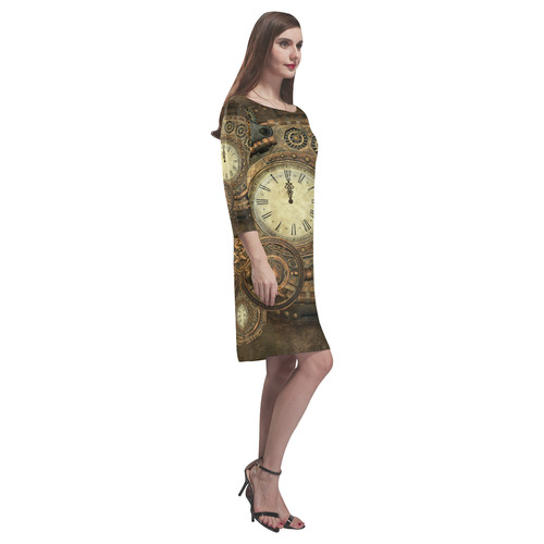 Steampunk, awesome clockwork Rhea Loose Round Neck Dress(Model D22)