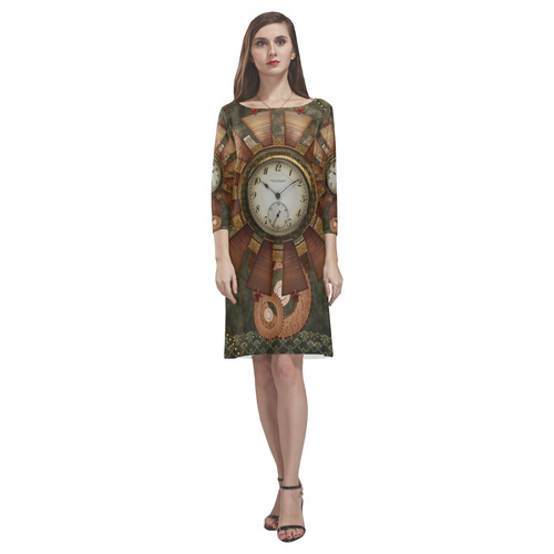Steampunk, wonderful clocks in noble design Rhea Loose Round Neck Dress(Model D22)