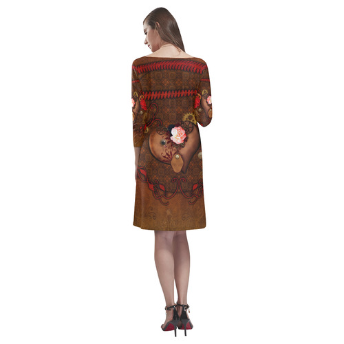 Steampunk heart with roses, valentines Rhea Loose Round Neck Dress(Model D22)