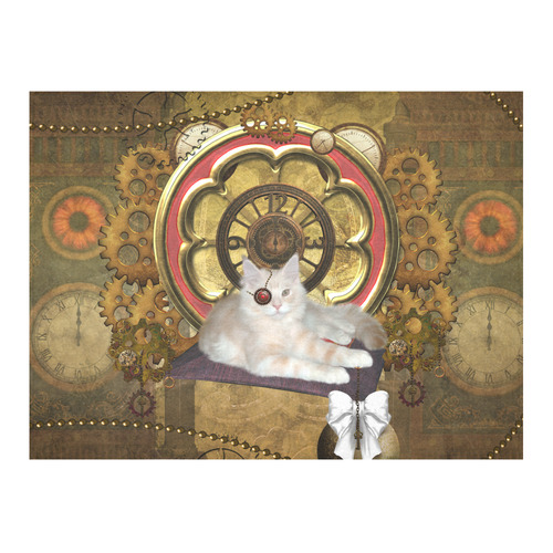 Steampunk, awseome cat clacks and gears Cotton Linen Tablecloth 52"x 70"