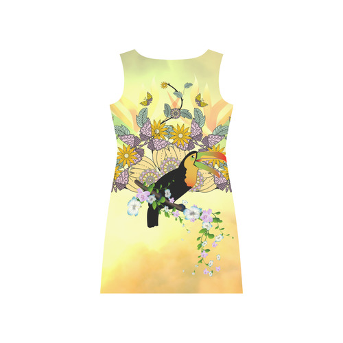 Toucan with flowers Rhea Loose Round Neck Dress(Model D22)