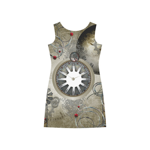 Steampunk, noble design, clocks and gears Rhea Loose Round Neck Dress(Model D22)