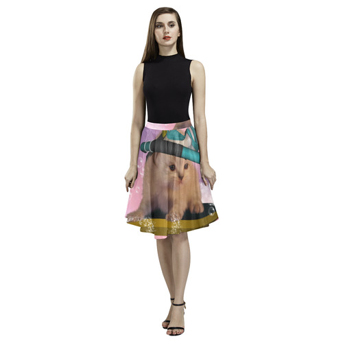 Funny surfing kitten Melete Pleated Midi Skirt (Model D15)