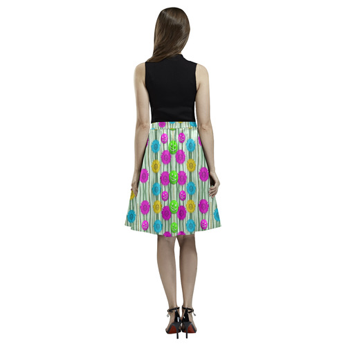 Wood and flower trees with smiles of gold Melete Pleated Midi Skirt (Model D15)