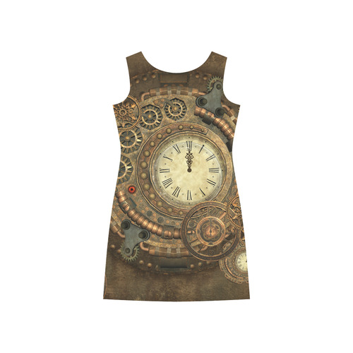 Steampunk, awesome clockwork Rhea Loose Round Neck Dress(Model D22)
