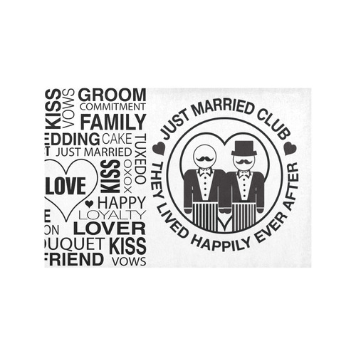 Wedding Gift Placemat Set Groom Lgbt Just Married Print Placemat 12’’ x 18’’ (Two Pieces)