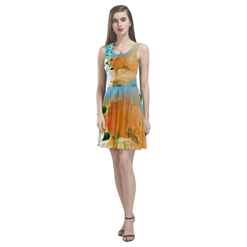 Wonderful glowing flowers Thea Sleeveless Skater Dress(Model D19)