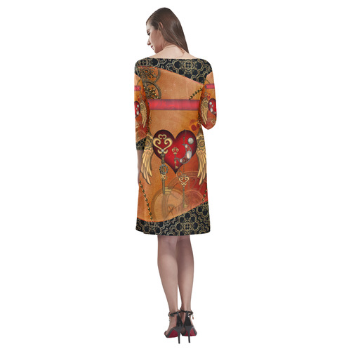 Steampunk, wonderful heart with wings Rhea Loose Round Neck Dress(Model D22)