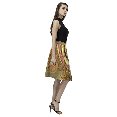 Steampunk, awseome cat clacks and gears Melete Pleated Midi Skirt (Model D15)