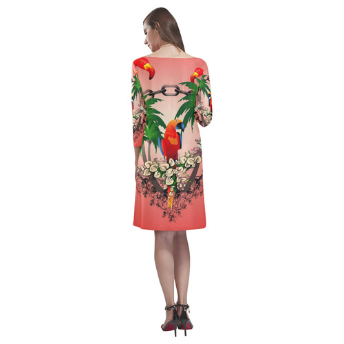 Funny parrot, tropical design Rhea Loose Round Neck Dress(Model D22)