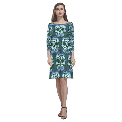 new skull allover pattern 05D by JamColors Rhea Loose Round Neck Dress(Model D22)